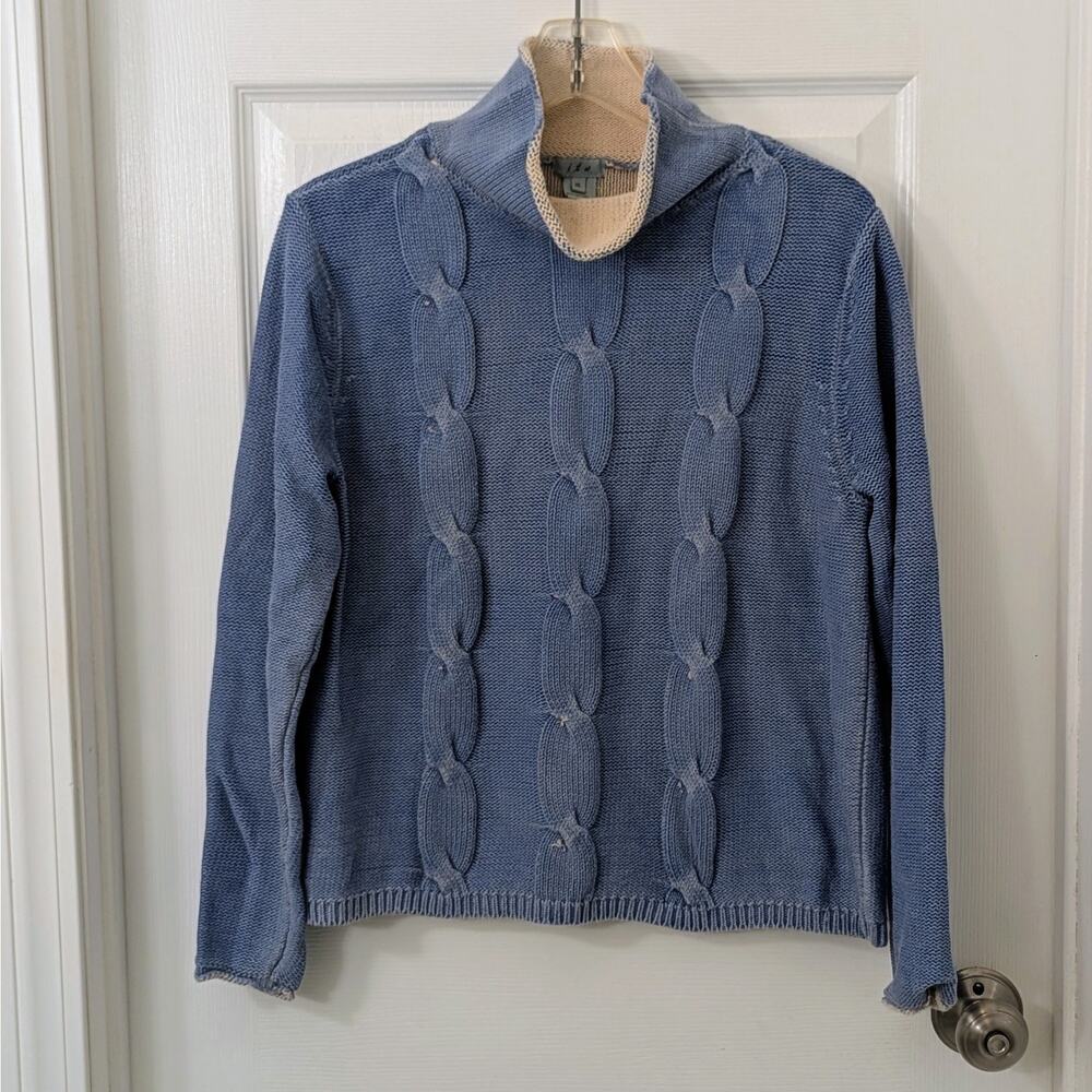 Vintage ITW Blue Cable-Knit Mock Neck Sweater – Women’s XL